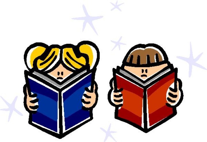 A noy and girl reading books